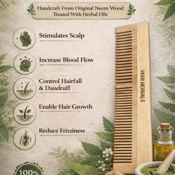 Natural Neem Wood Hair Comb – Oil Treated & Handcrafted